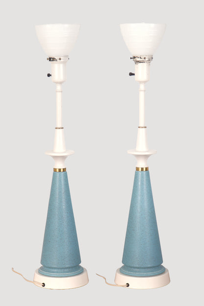 Pair Rembrandt Mid-Century Blue Ceramic Table Lamps