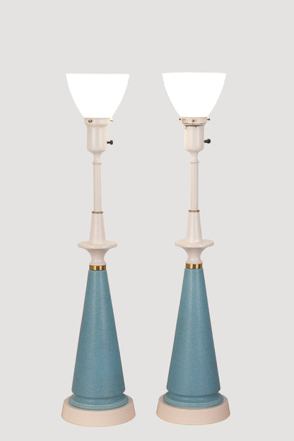 Pair Rembrandt Mid-Century Blue Ceramic Table Lamps