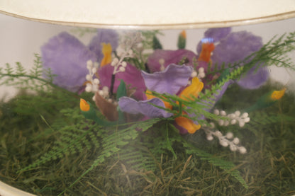 Vintage Inflatable Foot Stool Terrarium Round MCM Ottoman Purple Iris Ferns 1960s