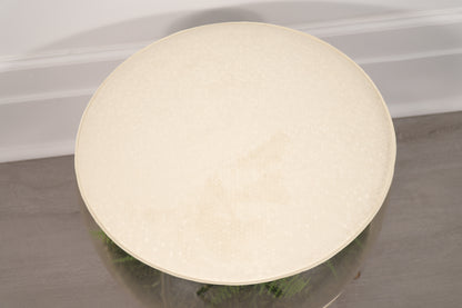 Vintage Inflatable Foot Stool Terrarium Round MCM Ottoman Purple Iris Ferns 1960s