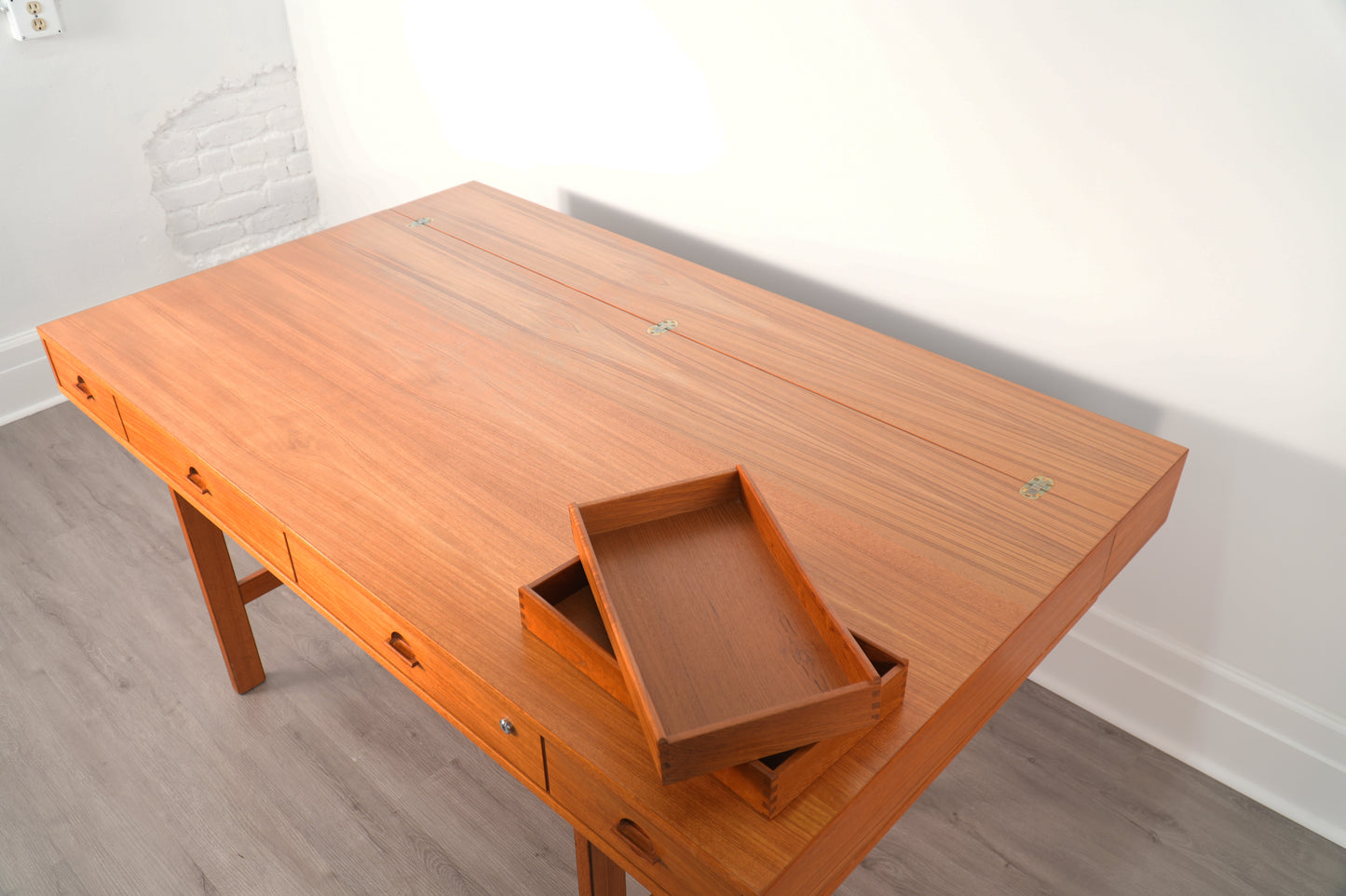 Peter Løvig Nielsen Danish Teak Flip-Top Partner Desk
