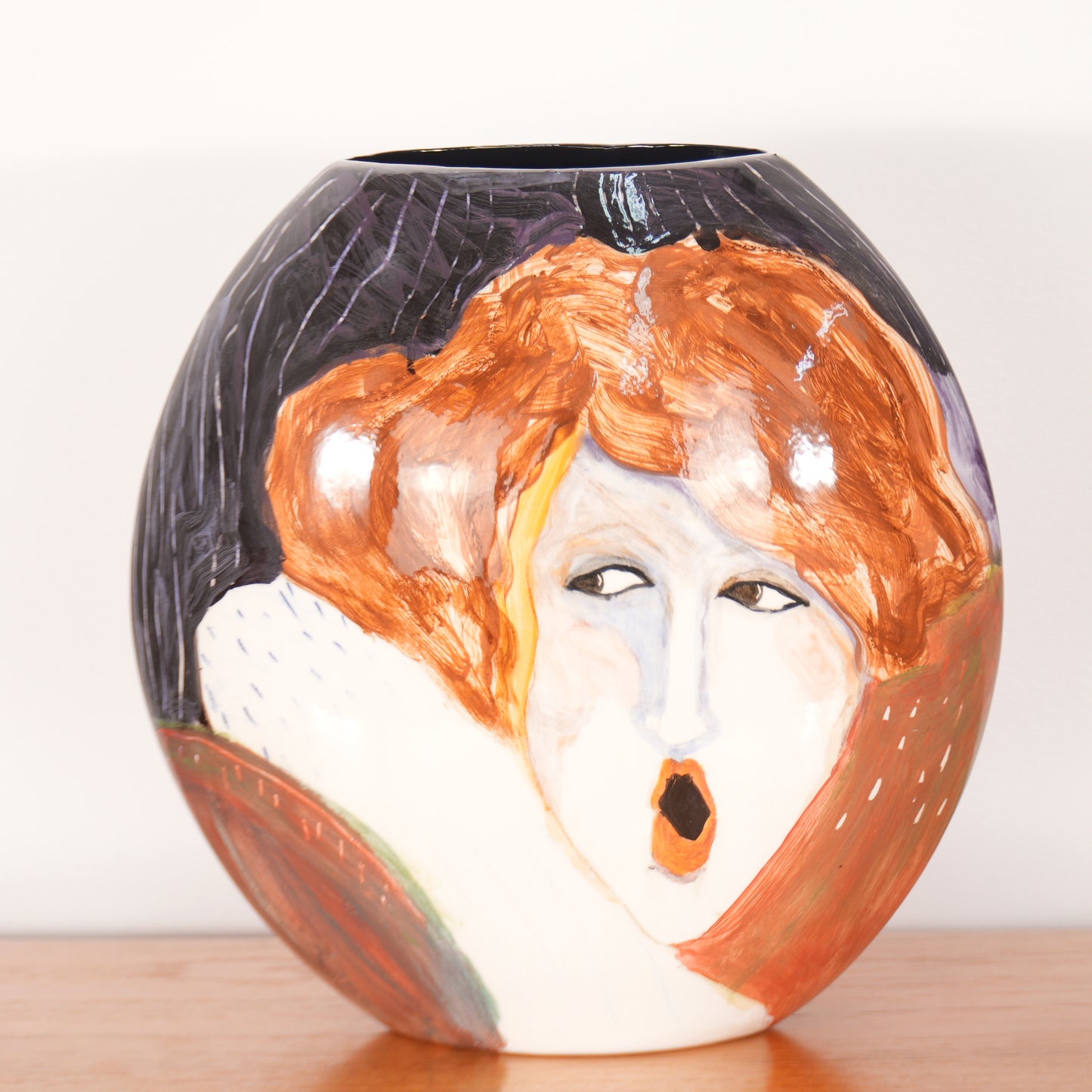 Terri Cody Double Sided Hand Painted Woman's Faces Ceramic Vase