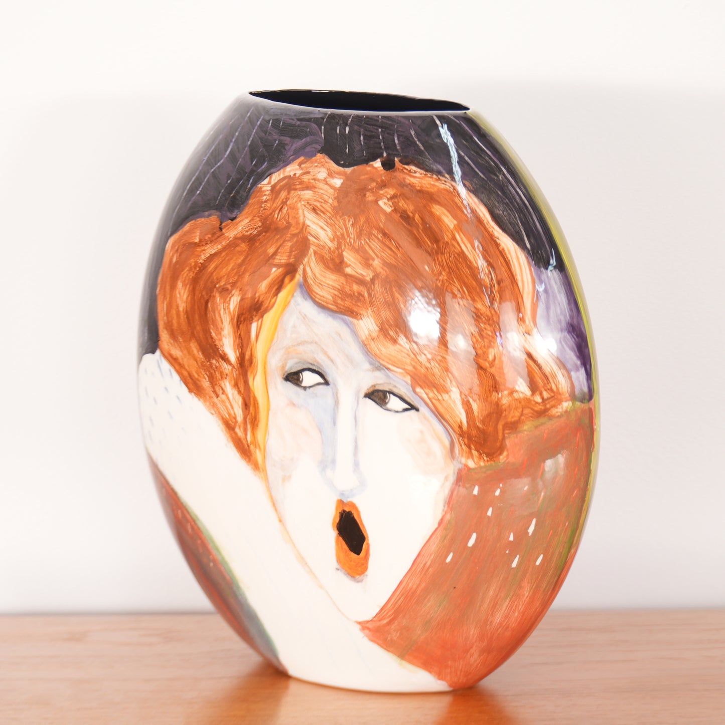 Terri Cody Double Sided Hand Painted Woman's Faces Ceramic Vase