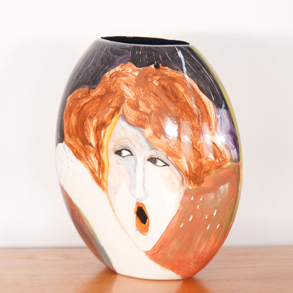 Terri Cody Double Sided Hand Painted Woman's Faces Ceramic Vase
