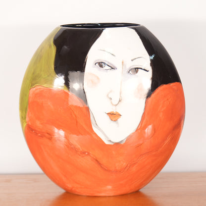 Terri Cody Double Sided Hand Painted Woman's Faces Ceramic Vase