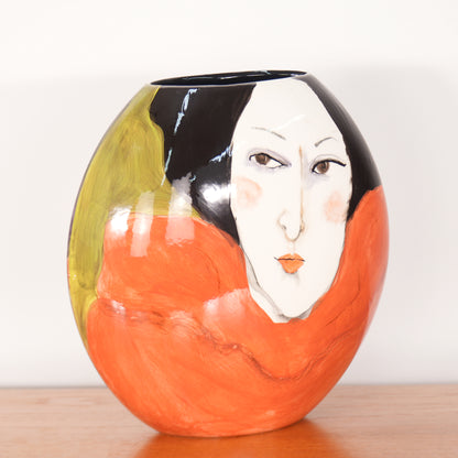 Terri Cody Double Sided Hand Painted Woman's Faces Ceramic Vase