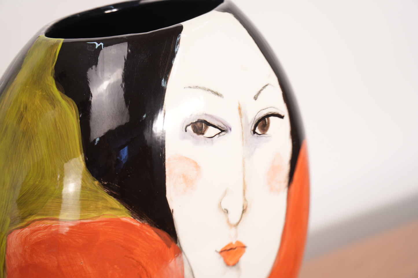 Terri Cody Double Sided Hand Painted Woman's Faces Ceramic Vase