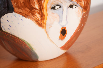 Terri Cody Double Sided Hand Painted Woman's Faces Ceramic Vase