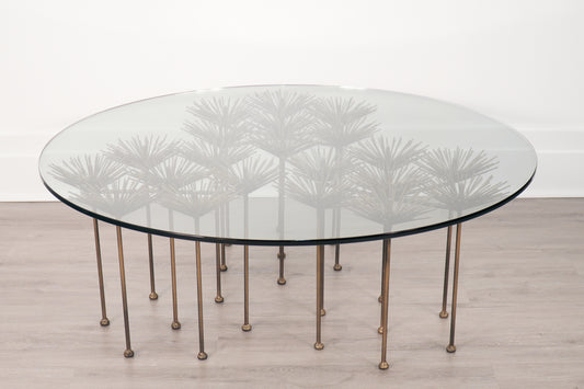 Brutalist Bronze Gilt Floral Coffee Table by Lost City Arts New York