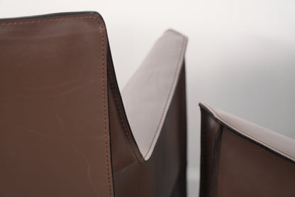 Pair Brown Leather Mario Bellini for Cassina Cab 414 Lounge Chairs Italy