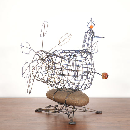 1970s Vintage Joe Police Kinetic Wire Sculpture Hen