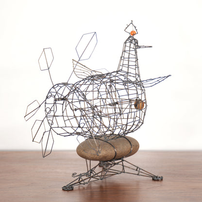 1970s Vintage Joe Police Kinetic Wire Sculpture Hen
