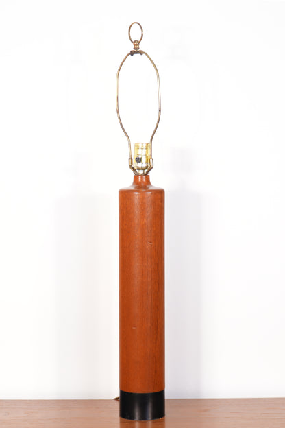 Vintage Danish Sculptural Solid Teak and Leather Table Lamp from ESA, 1960s Denmark