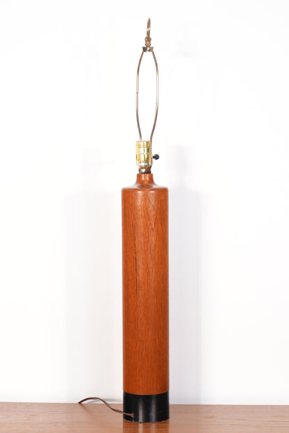 Vintage Danish Sculptural Solid Teak and Leather Table Lamp from ESA, 1960s Denmark