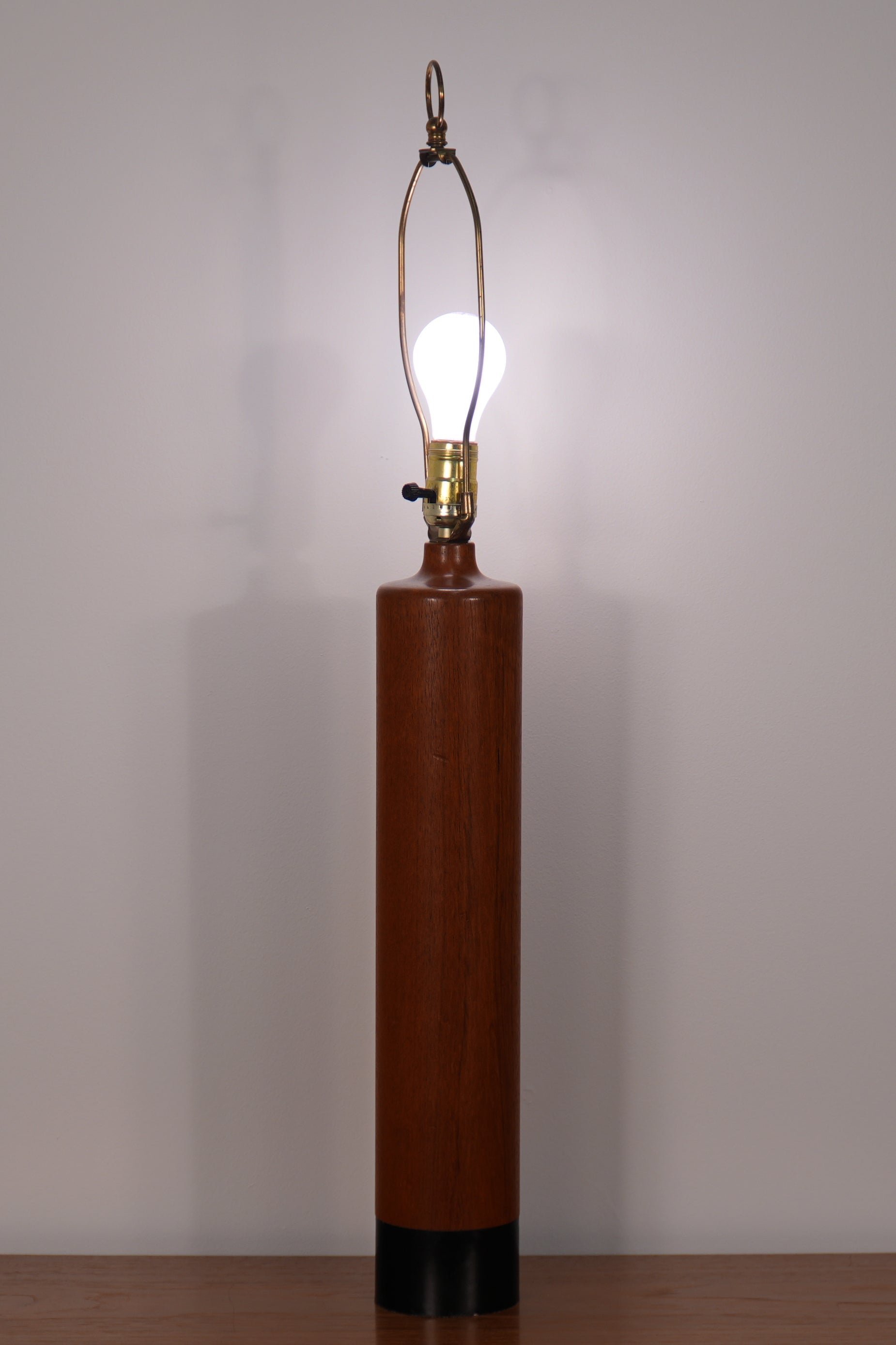 Vintage Danish Sculptural Solid Teak and Leather Table Lamp from