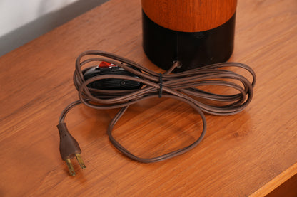 Vintage Danish Sculptural Solid Teak and Leather Table Lamp from ESA, 1960s Denmark