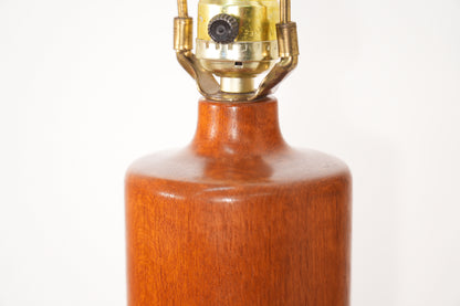 Vintage Danish Sculptural Solid Teak and Leather Table Lamp from ESA, 1960s Denmark