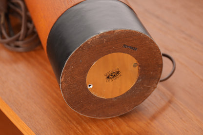 Vintage Danish Sculptural Solid Teak and Leather Table Lamp from ESA, 1960s Denmark