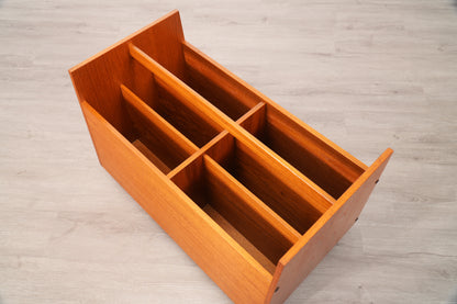 Bruksbo 1970s Norwegian Teak Rolling Vinyl Record or Magazine Caddy