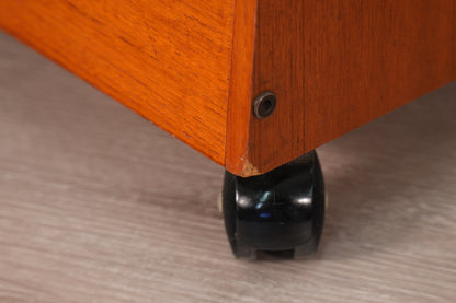 Bruksbo 1970s Norwegian Teak Rolling Vinyl Record or Magazine Caddy