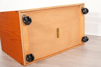 Bruksbo 1970s Norwegian Teak Rolling Vinyl Record or Magazine Caddy