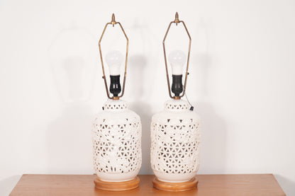 Pair Blanc De Chine Porcelain Table Lamps Hollywood Regency - Japan