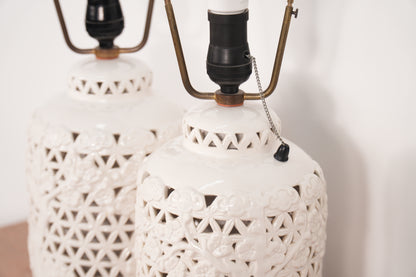 Pair Blanc De Chine Porcelain Table Lamps Hollywood Regency - Japan