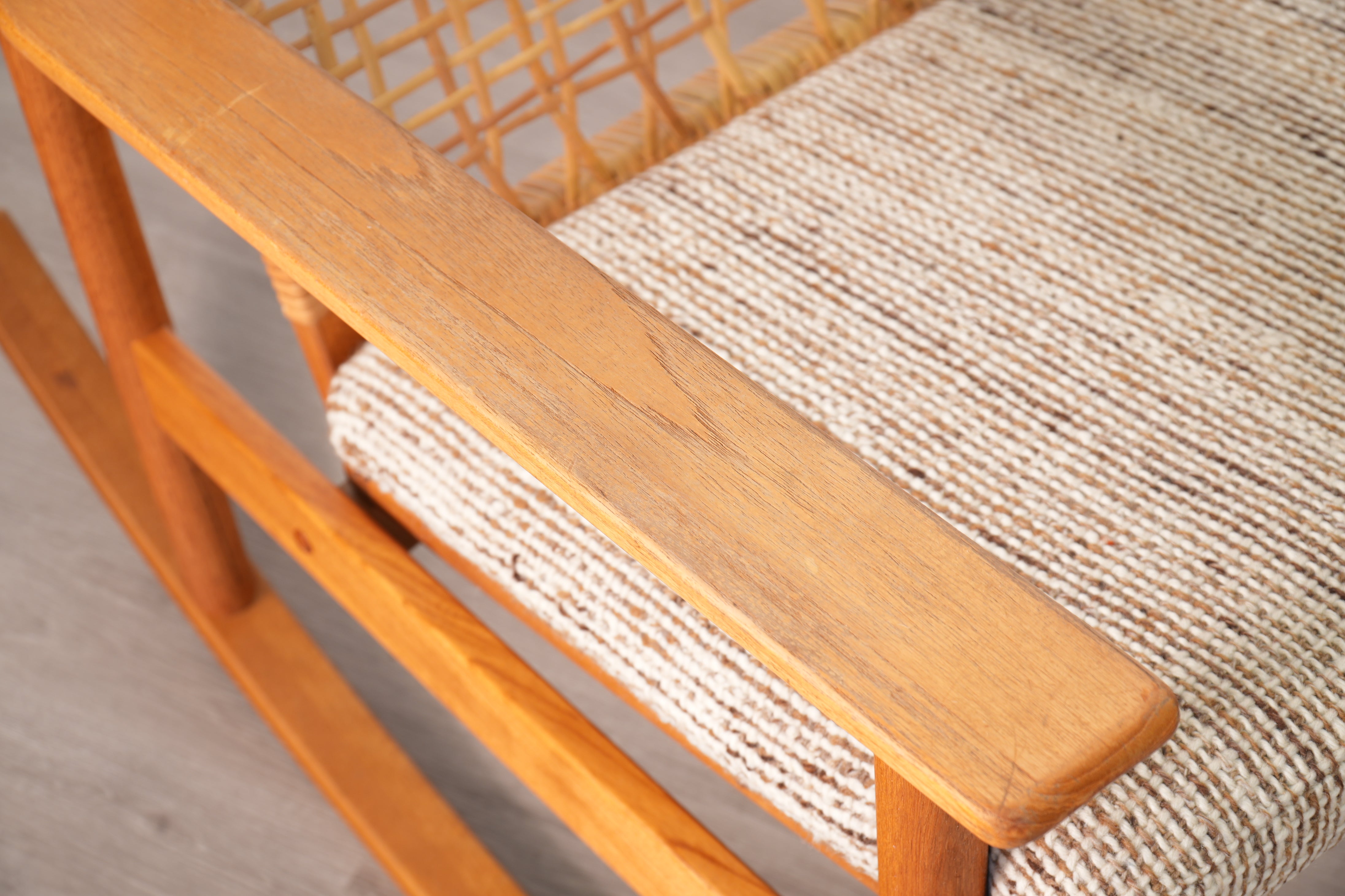 Hans Olsen for Juul Kristensen Model 532-A Teak and Cane Rocking