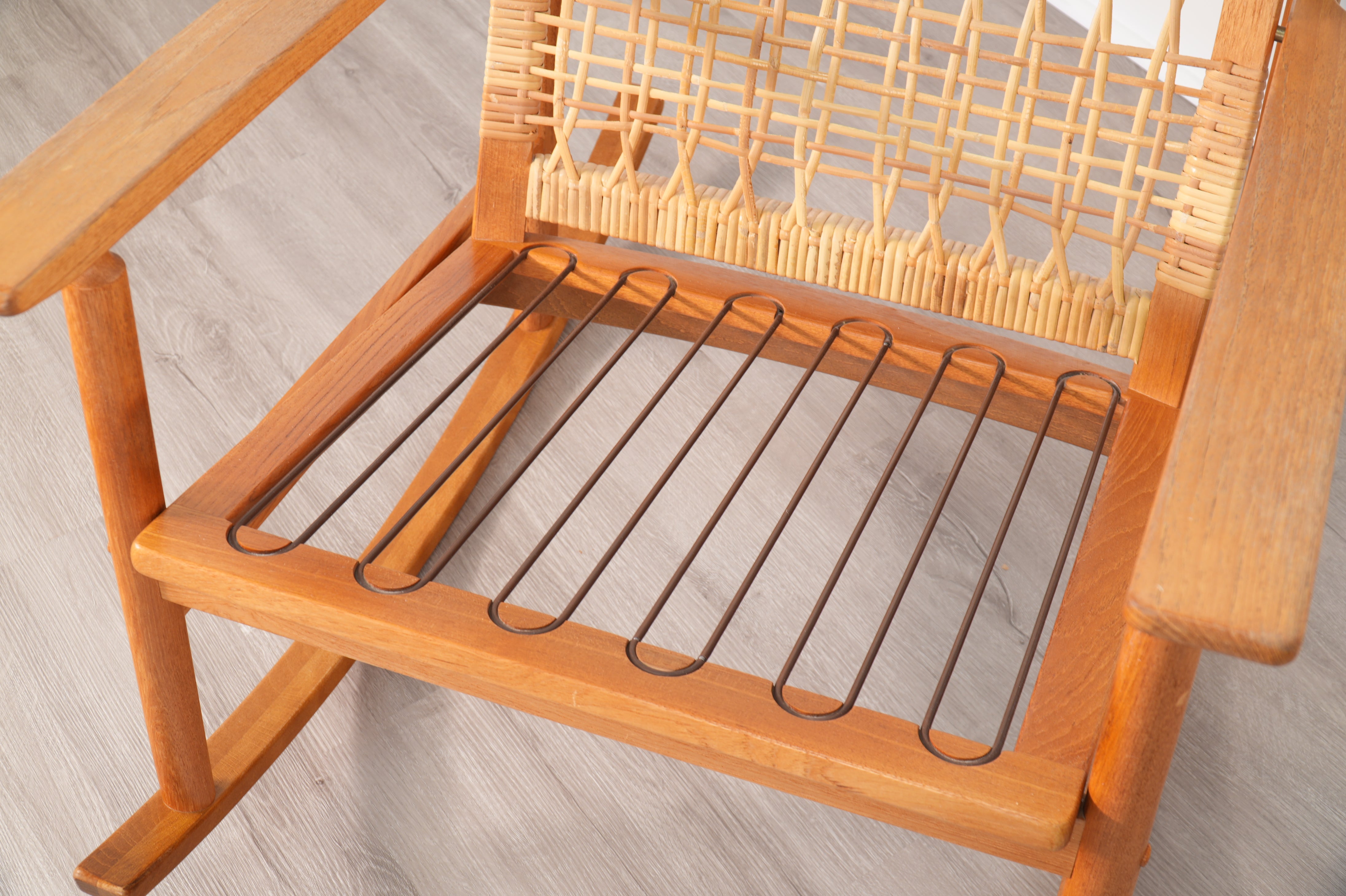 Hans Olsen for Juul Kristensen Model 532-A Teak and Cane Rocking