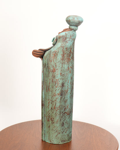 Lisa Lamonthe Pueblo Blanket People 16" Sculpture Candleholder w/Turquoise