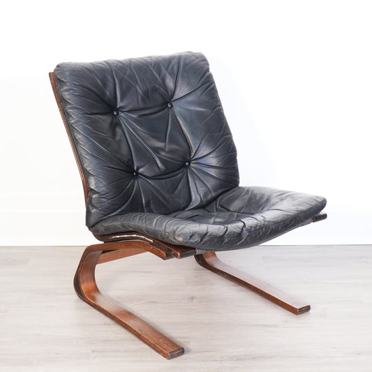 Ingmar Relling for Westnofa Black Leather Siesta Chair - Norway