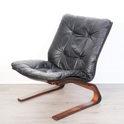 Ingmar Relling for Westnofa Black Leather Siesta Chair - Norway