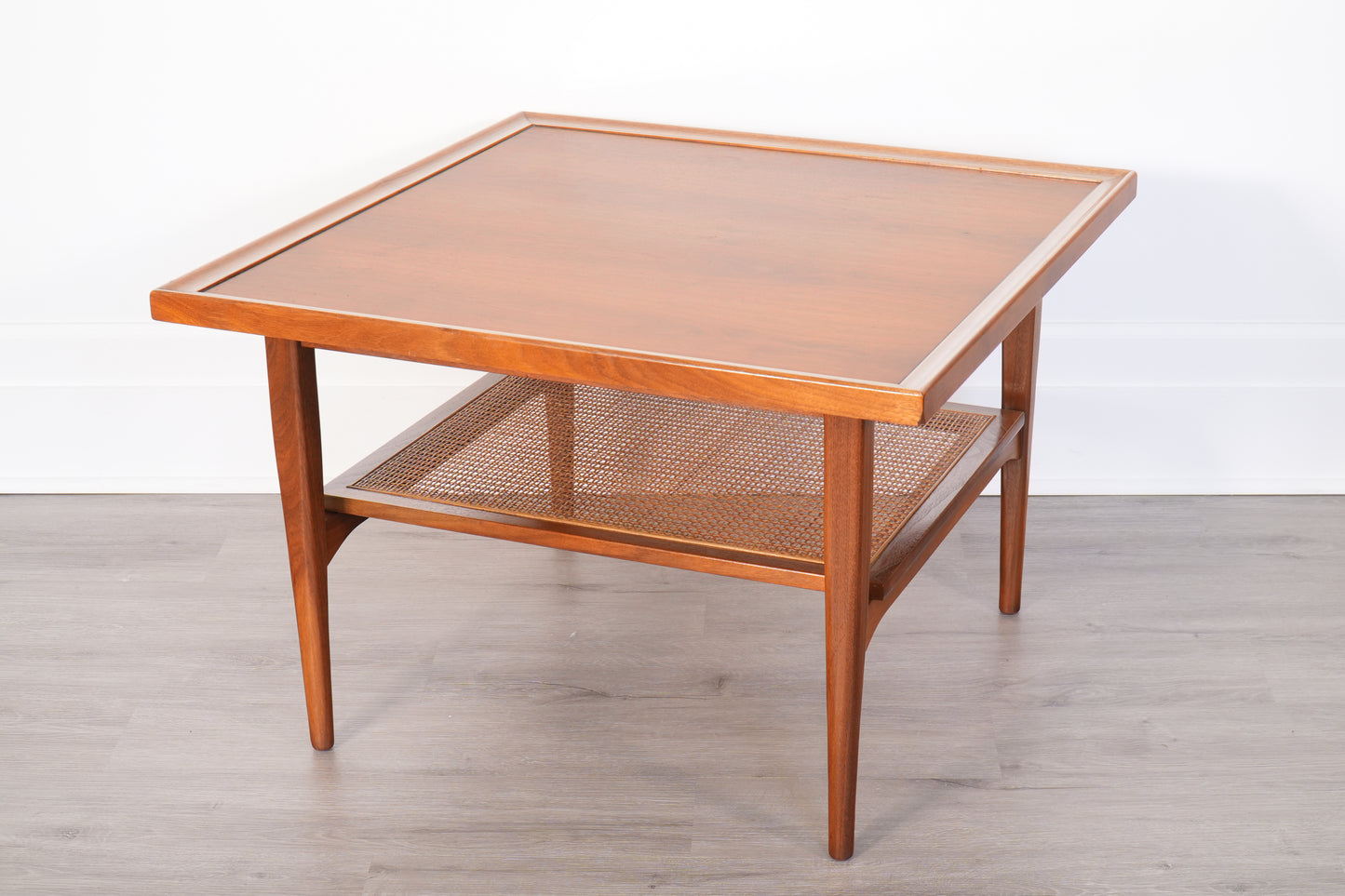Drexel Declaration 881-341 Walnut & Cane Coffee Table Kipp Stewart and Stewart MacDougall