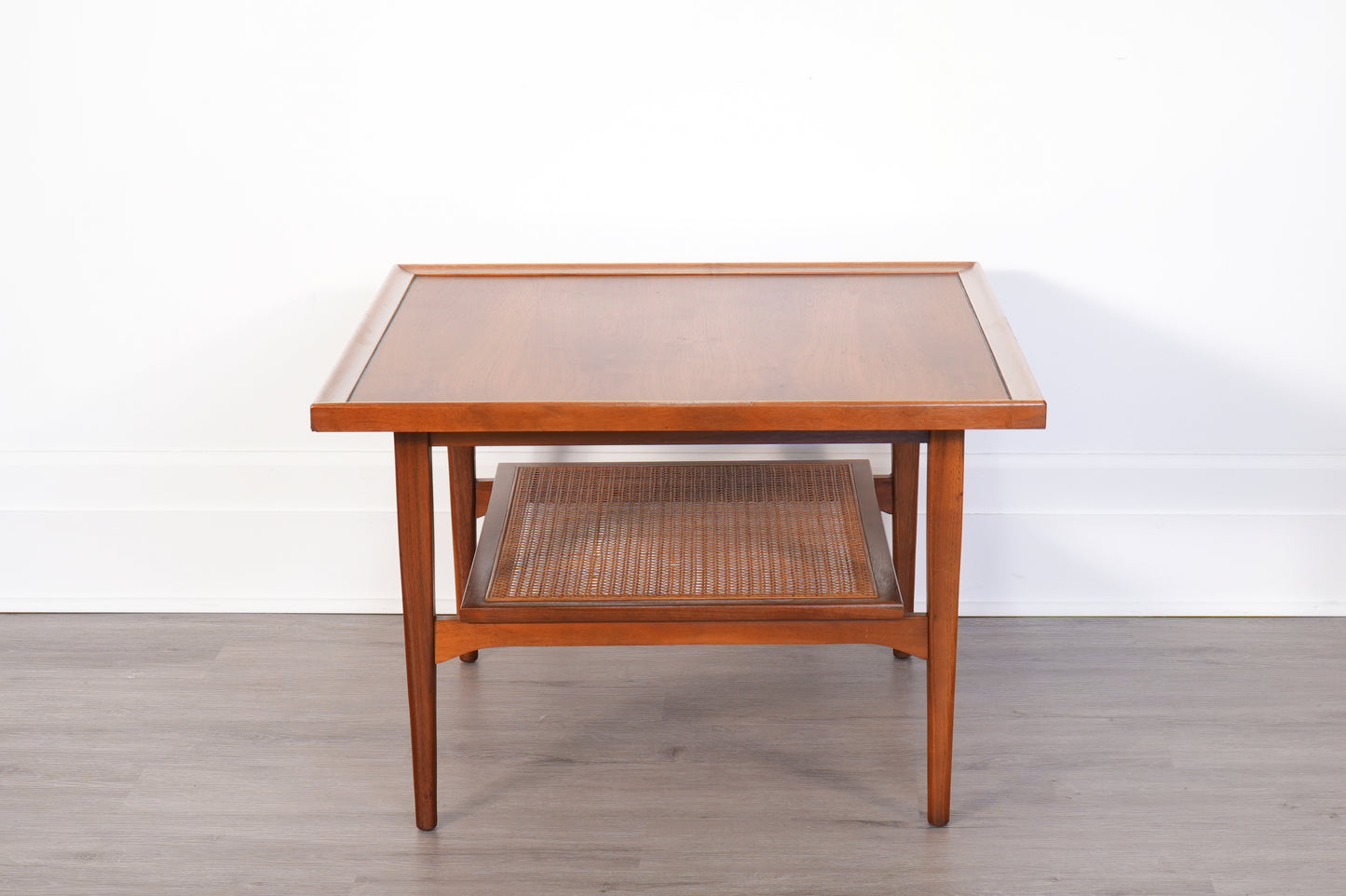Drexel Declaration 881-341 Walnut & Cane Coffee Table Kipp Stewart and Stewart MacDougall