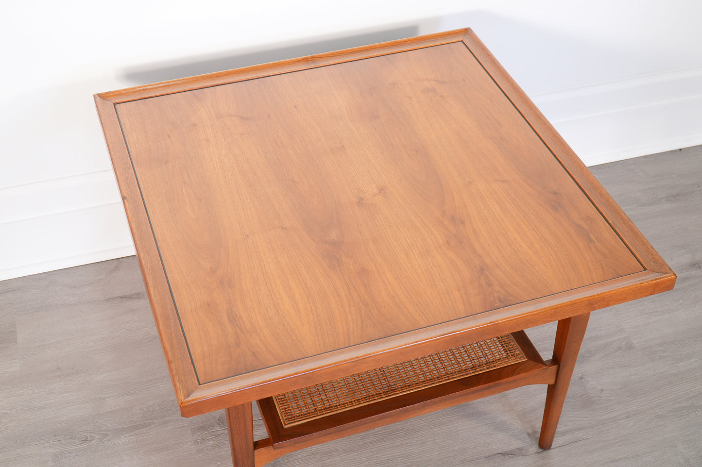 Drexel Declaration 881-341 Walnut & Cane Coffee Table Kipp Stewart and Stewart MacDougall