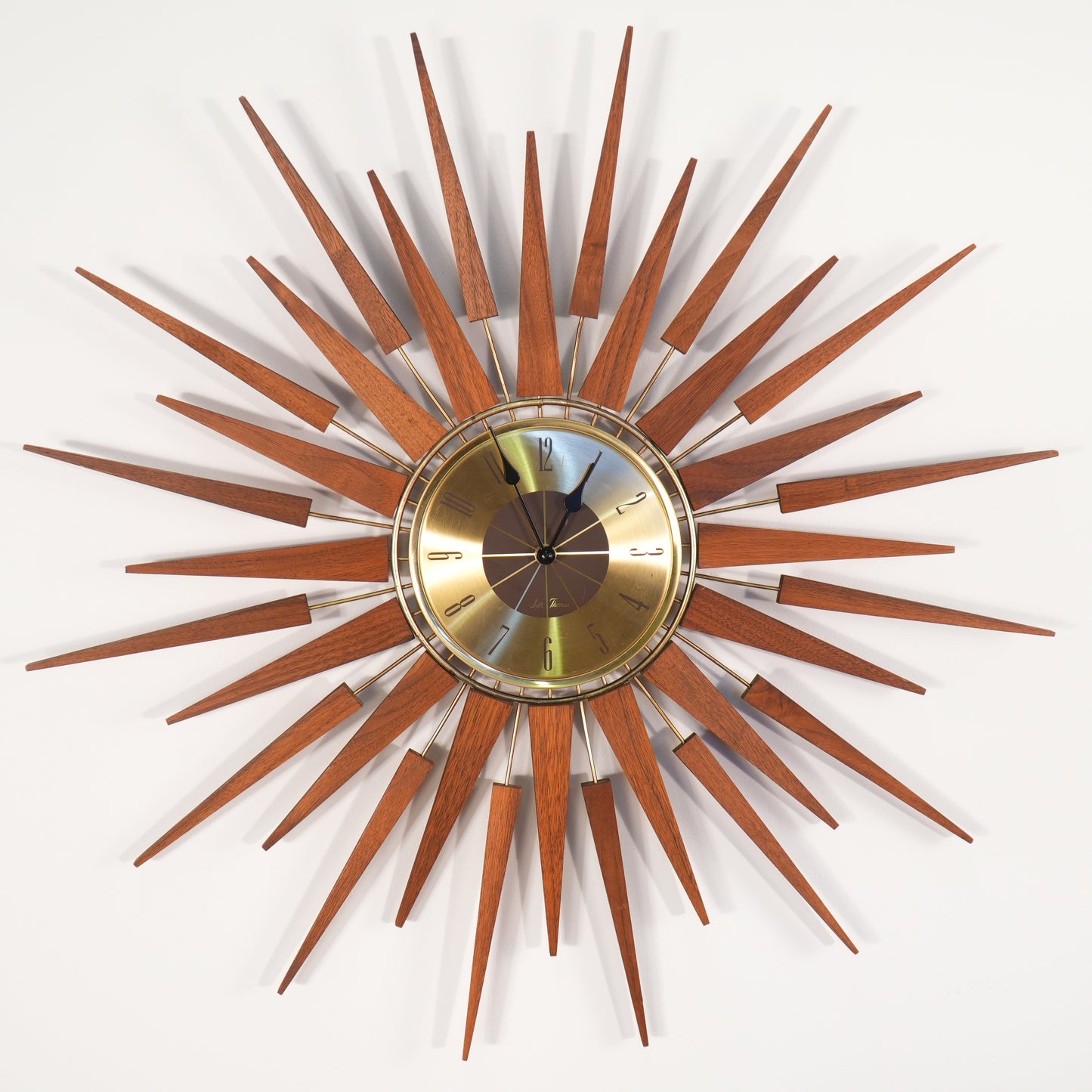 Vintage Seth Thomas Walnut & Brass Starburst Clock