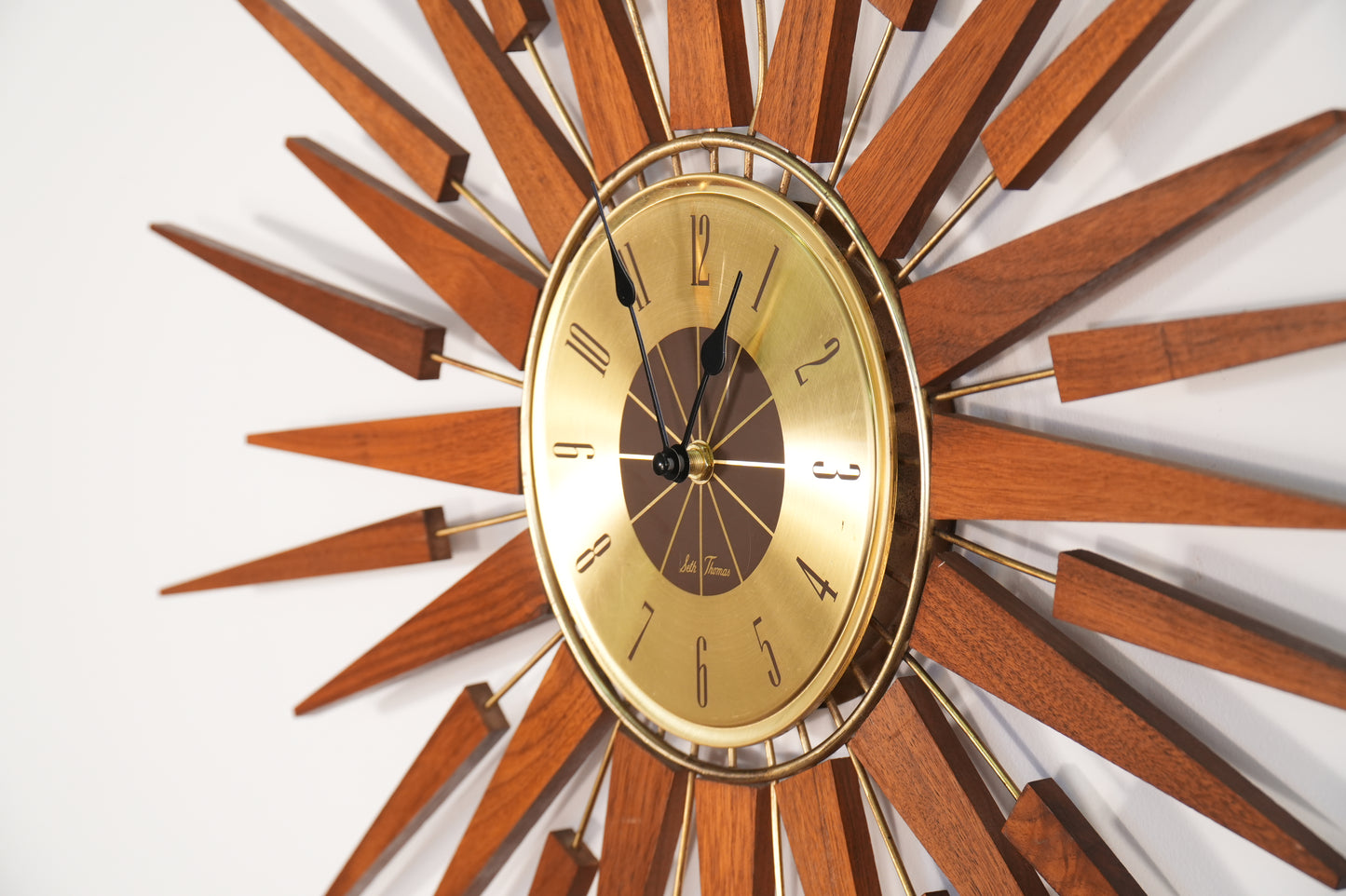 Vintage Seth Thomas Walnut & Brass Starburst Clock