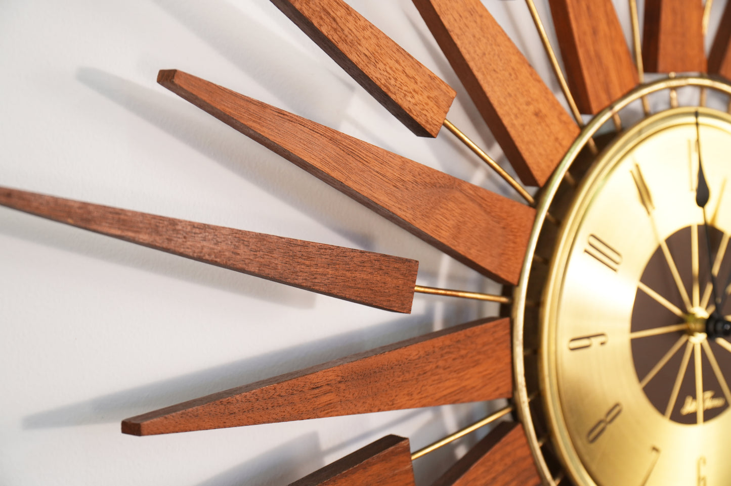 Vintage Seth Thomas Walnut & Brass Starburst Clock