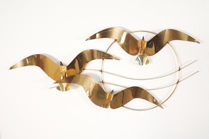 Curtis Jeré Brass Birds Seagulls Wall Sculpture Hanging