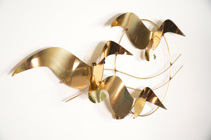 Curtis Jeré Brass Birds Seagulls Wall Sculpture Hanging