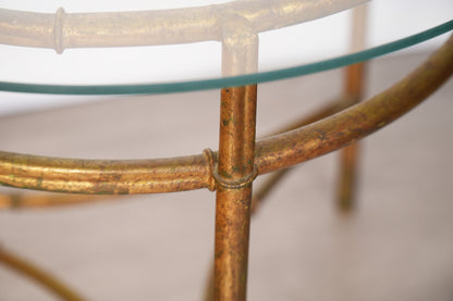 Gold Gilt Faux Bamboo Round Glass-Top Side Table