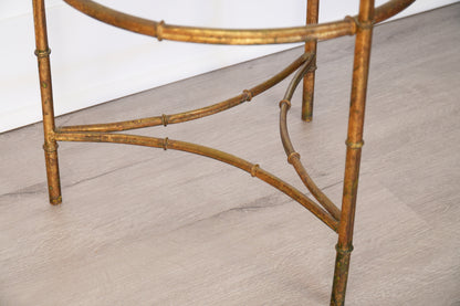 Gold Gilt Faux Bamboo Round Glass-Top Side Table