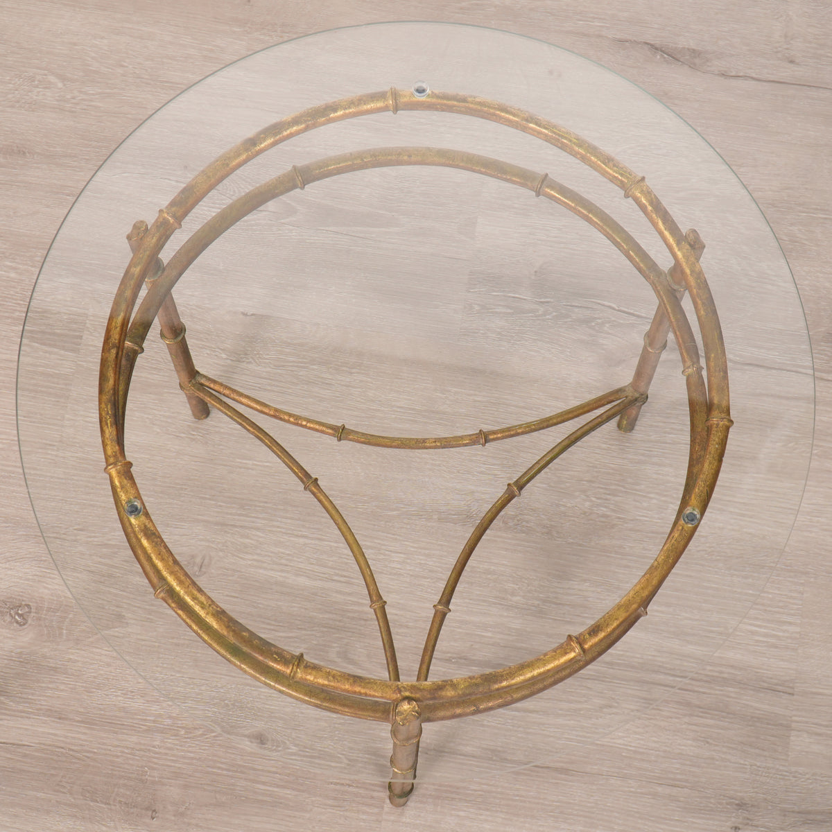Gold Gilt Faux Bamboo Round Glass-Top Side Table
