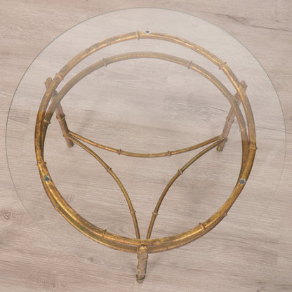Gold Gilt Faux Bamboo Round Glass-Top Side Table