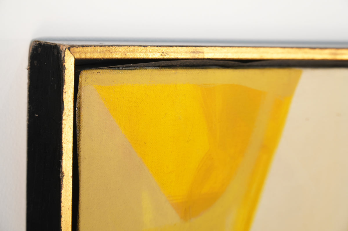 Vintage Mid-Century Modern Yellow & White Abstract Geometric Painting - 47" x 37"