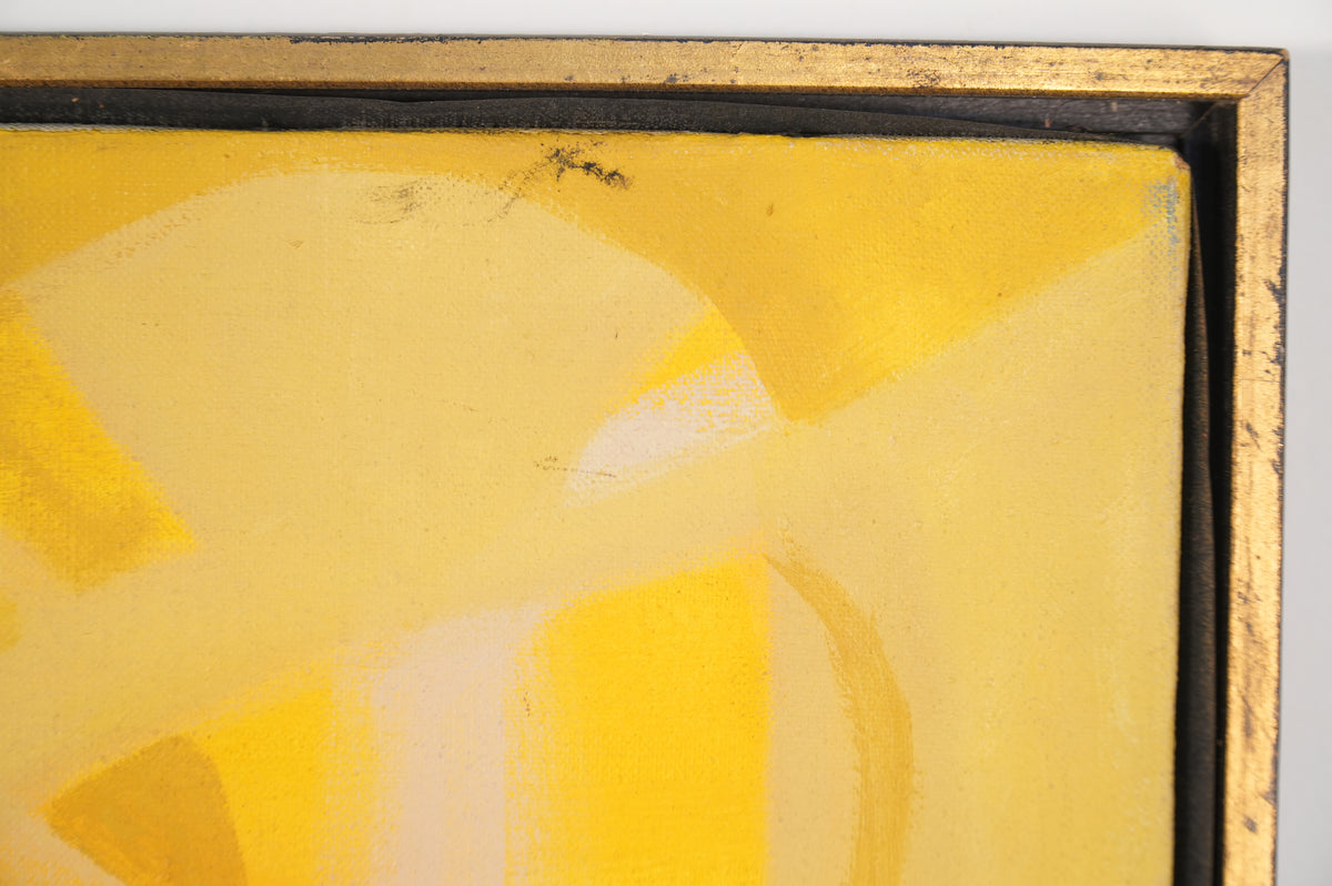 Vintage Mid-Century Modern Yellow & White Abstract Geometric Painting - 47" x 37"
