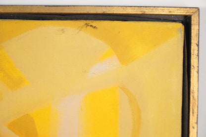 Vintage Mid-Century Modern Yellow & White Abstract Geometric Painting - 47" x 37"