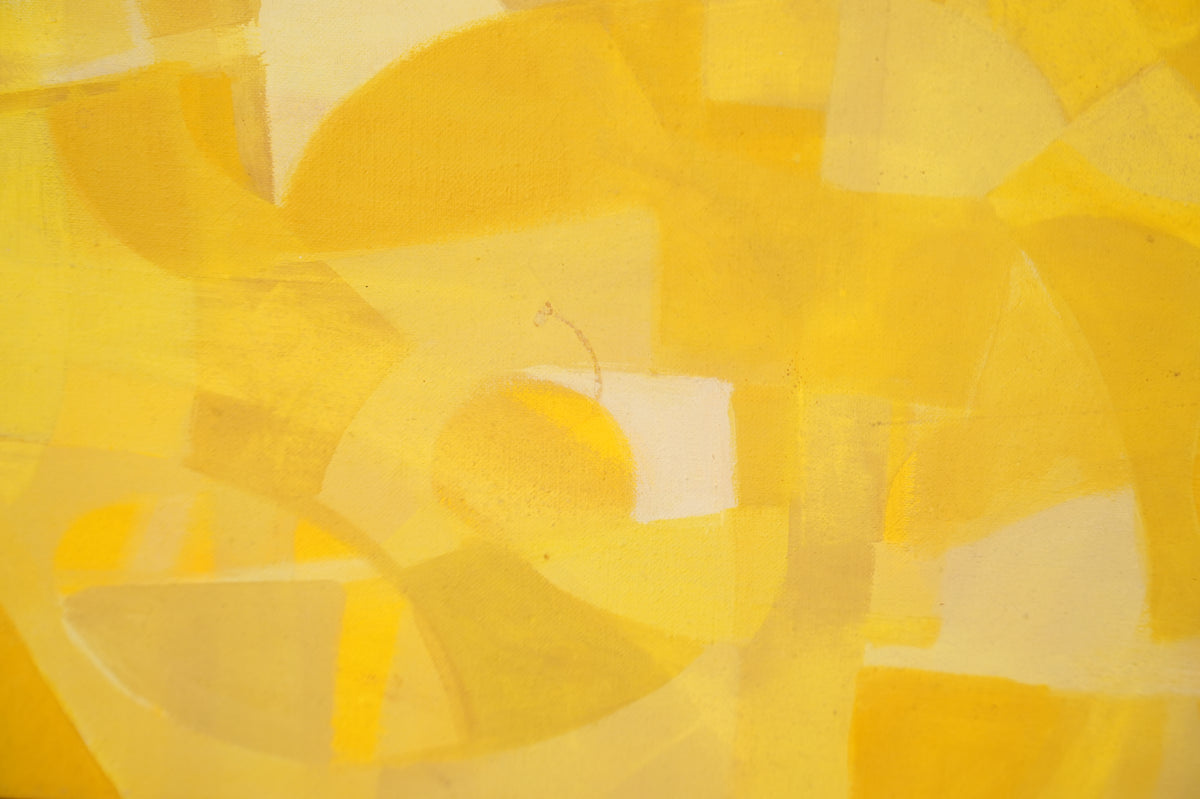 Vintage Mid-Century Modern Yellow & White Abstract Geometric Painting - 47" x 37"