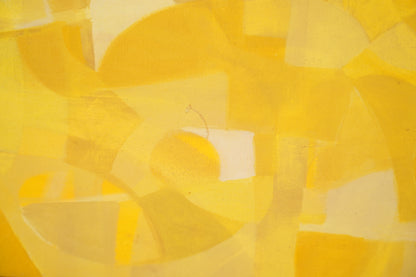Vintage Mid-Century Modern Yellow & White Abstract Geometric Painting - 47" x 37"