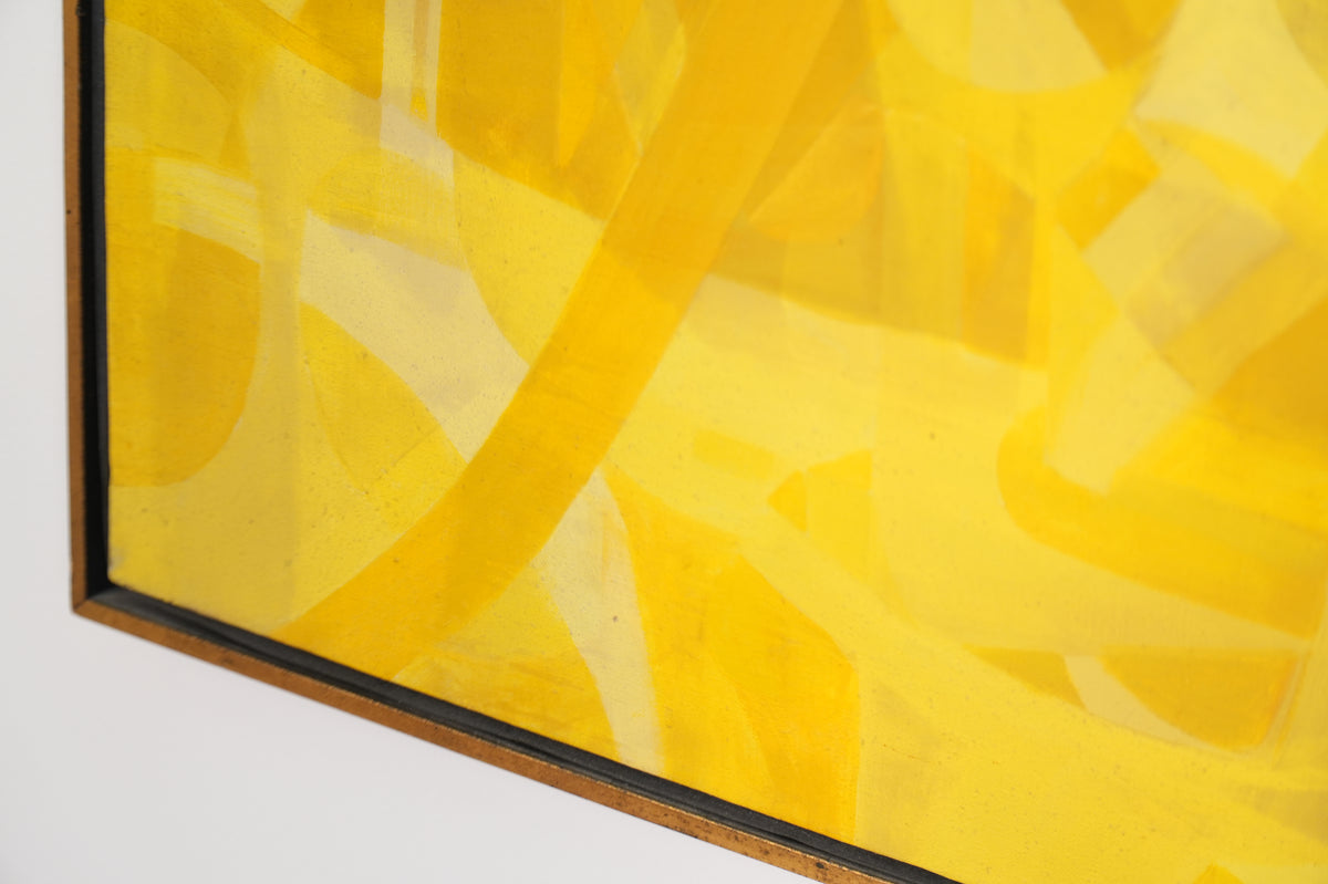 Vintage Mid-Century Modern Yellow & White Abstract Geometric Painting - 47" x 37"
